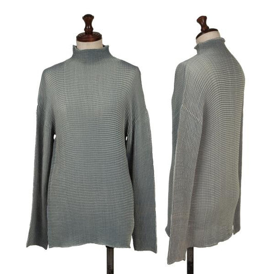 ISSEY MIYAKE Green Stretch Pleated Mock Neck Top Size M