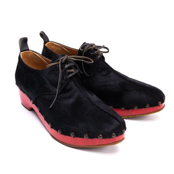 KISSA Red Sole Pony Hair Leather Black Red Sneakers Size 24.5CM