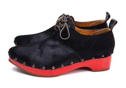 KISSA Red Sole Pony Hair Leather Black Red Sneakers Size 24.5CM