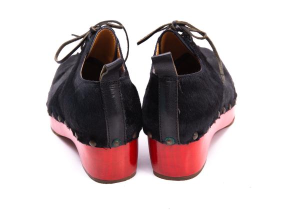 KISSA Red Sole Pony Hair Leather Black Red Sneakers Size 24.5CM
