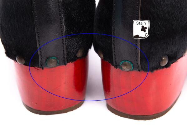 KISSA Red Sole Pony Hair Leather Black Red Sneakers Size 24.5CM