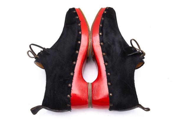 KISSA Red Sole Pony Hair Leather Black Red Sneakers Size 24.5CM
