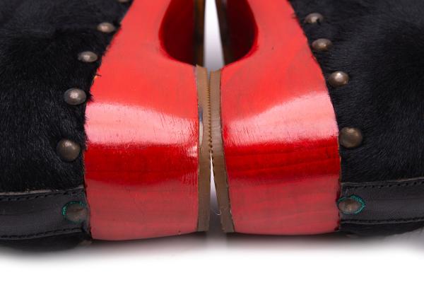 KISSA Red Sole Pony Hair Leather Black Red Sneakers Size 24.5CM