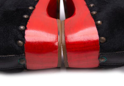 KISSA Red Sole Pony Hair Leather Black Red Sneakers Size 24.5CM