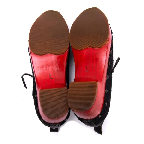 KISSA Red Sole Pony Hair Leather Black Red Sneakers Size 24.5CM