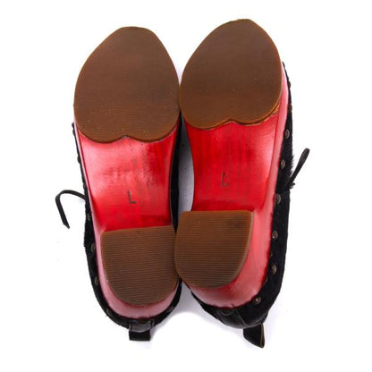 KISSA Red Sole Pony Hair Leather Black Red Sneakers Size 24.5CM
