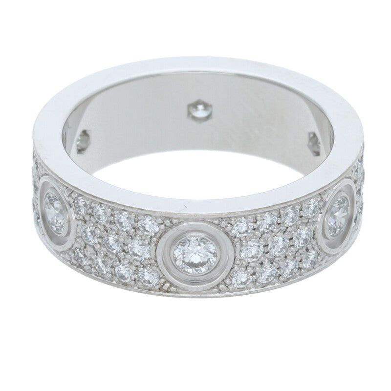 Cartier LOVE Ring Pave Diamond K18 White Gold Size ONE SIZE