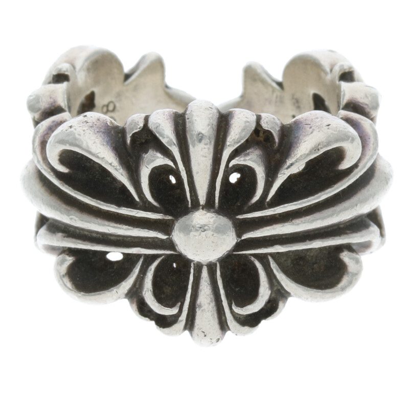 Chrome Hearts Double Floral Cross Silver Ring Size US 6.5
