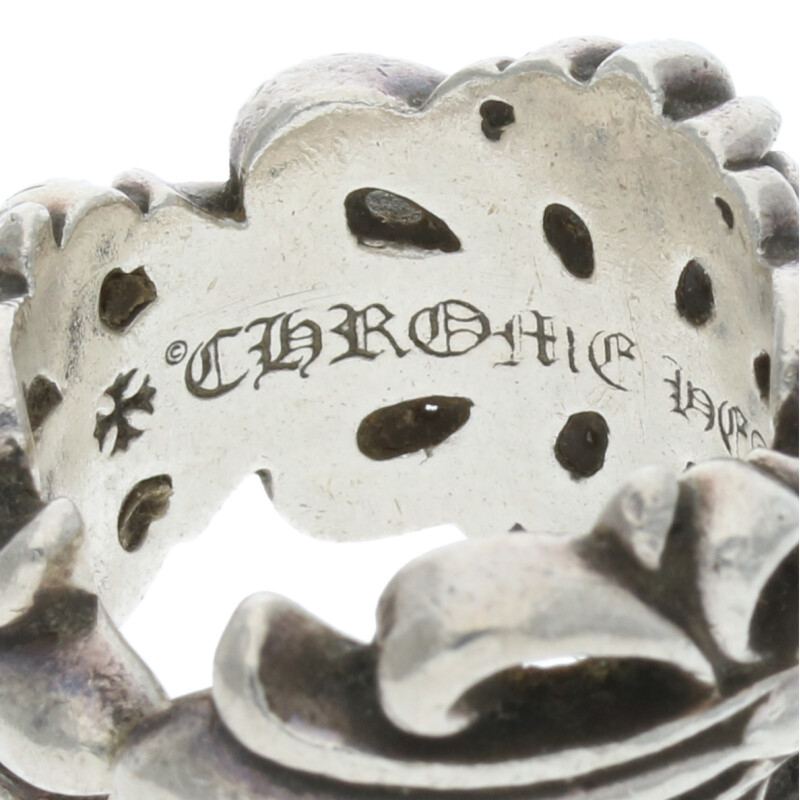 Chrome Hearts Double Floral Cross Silver Ring Size US 6.5