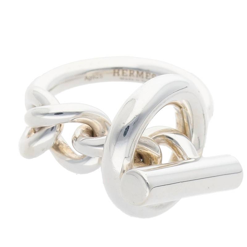 HERMES Croisette 925 Sterling Silver Ring Size ONE SIZE