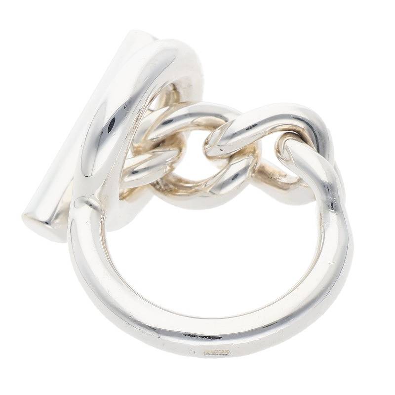 HERMES Croisette 925 Sterling Silver Ring Size ONE SIZE