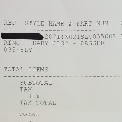 Chrome Hearts Baby Classic Dagger Silver Ring Size ONE SIZE
