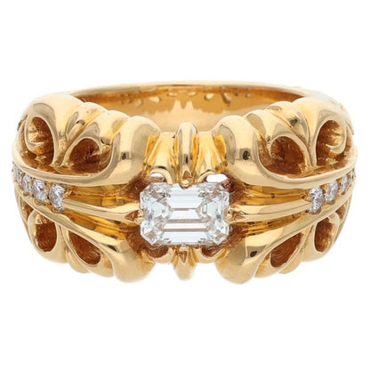 Chrome Hearts 22K Baguette Diamond Gold Ring Size ONE SIZE