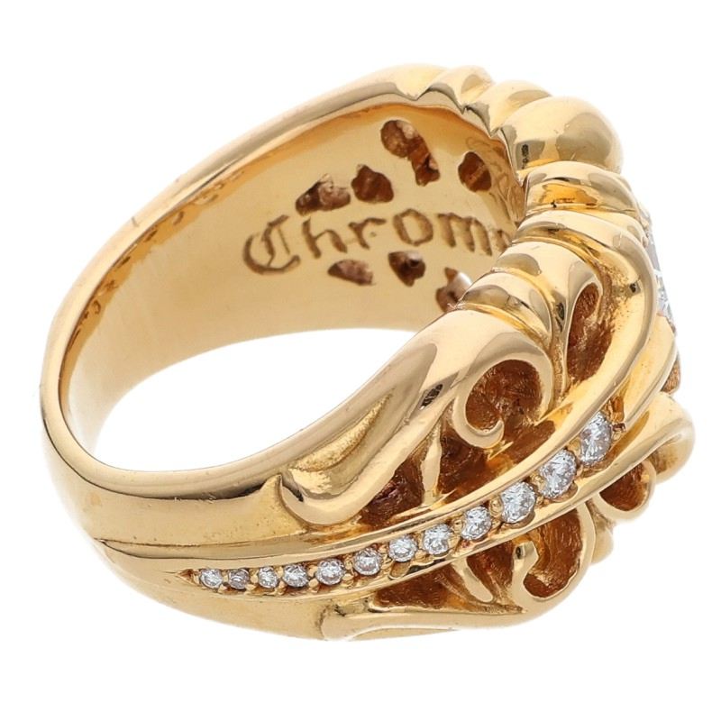 Chrome Hearts 22K Baguette Diamond Gold Ring Size ONE SIZE
