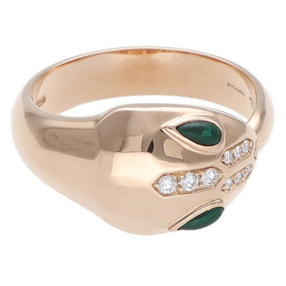 BVLGARI Serpenti 18K PG Diamond Malachite Ring Size ONE SIZE
