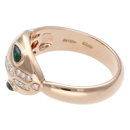 BVLGARI Serpenti 18K PG Diamond Malachite Ring Size ONE SIZE