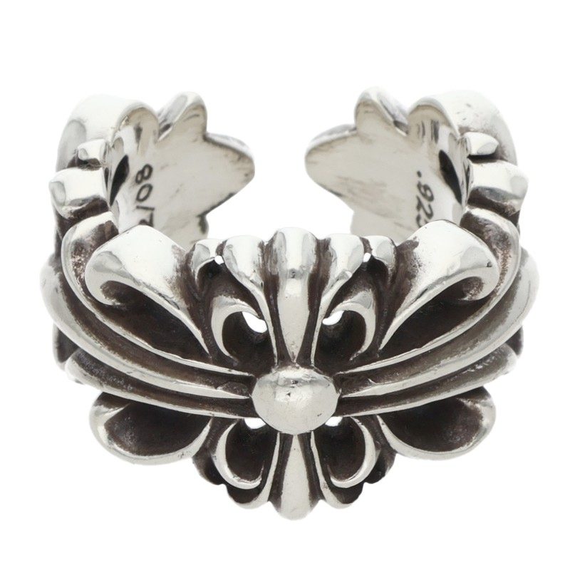 Chrome Hearts DBL FLRL CRS Silver Ring Size ONE SIZE