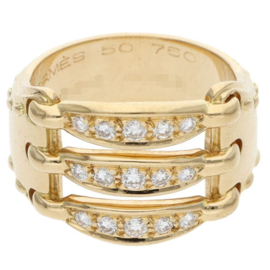 HERMES 18K Yellow Gold Diamond Ring Size ONE SIZE