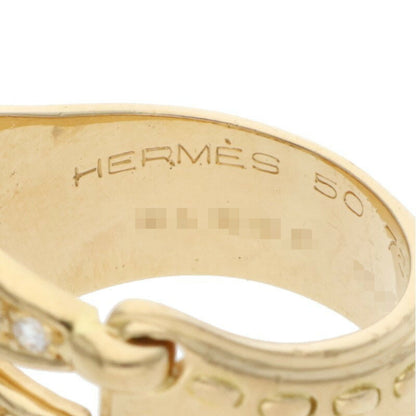 HERMES 18K Yellow Gold Diamond Ring Size ONE SIZE