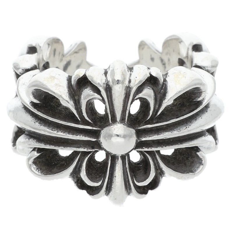 Chrome Hearts DBL FLRL CRS Silver Ring Size US 7.5