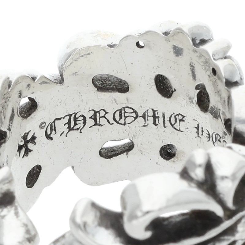 Chrome Hearts DBL FLRL CRS Silver Ring Size US 7.5