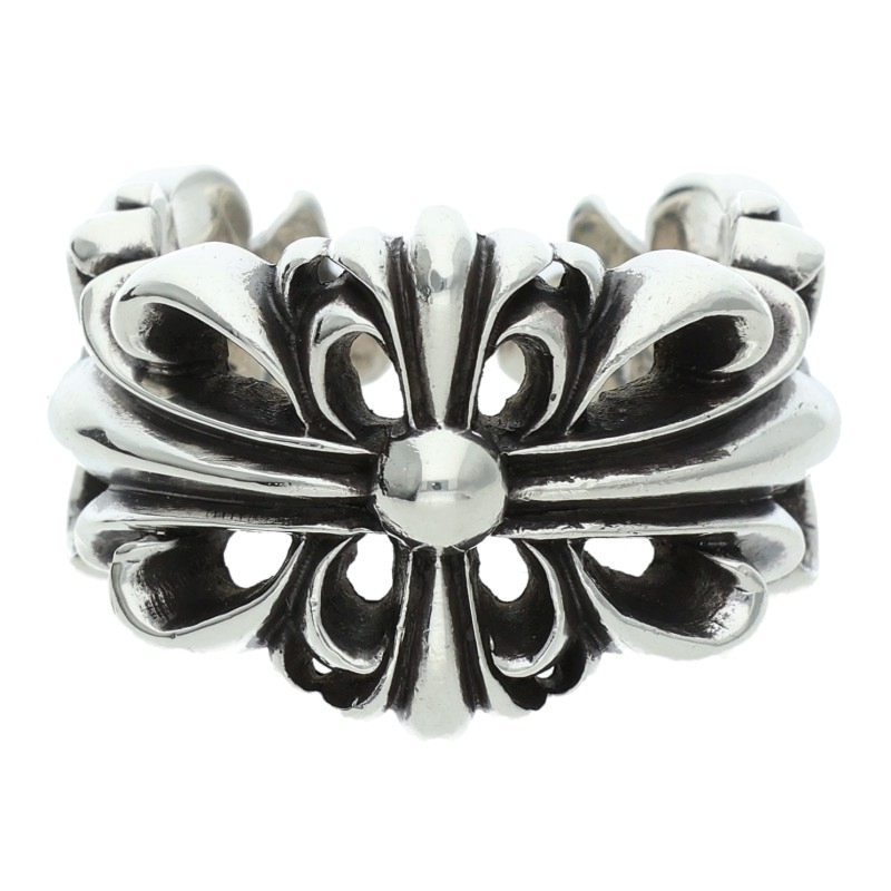 Chrome Hearts DBL FLRL CRS Silver Ring Size US 6.5