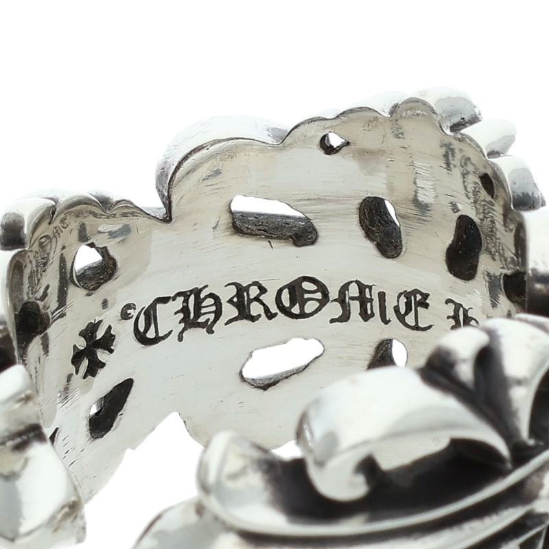 Chrome Hearts DBL FLRL CRS Silver Ring Size US 6.5