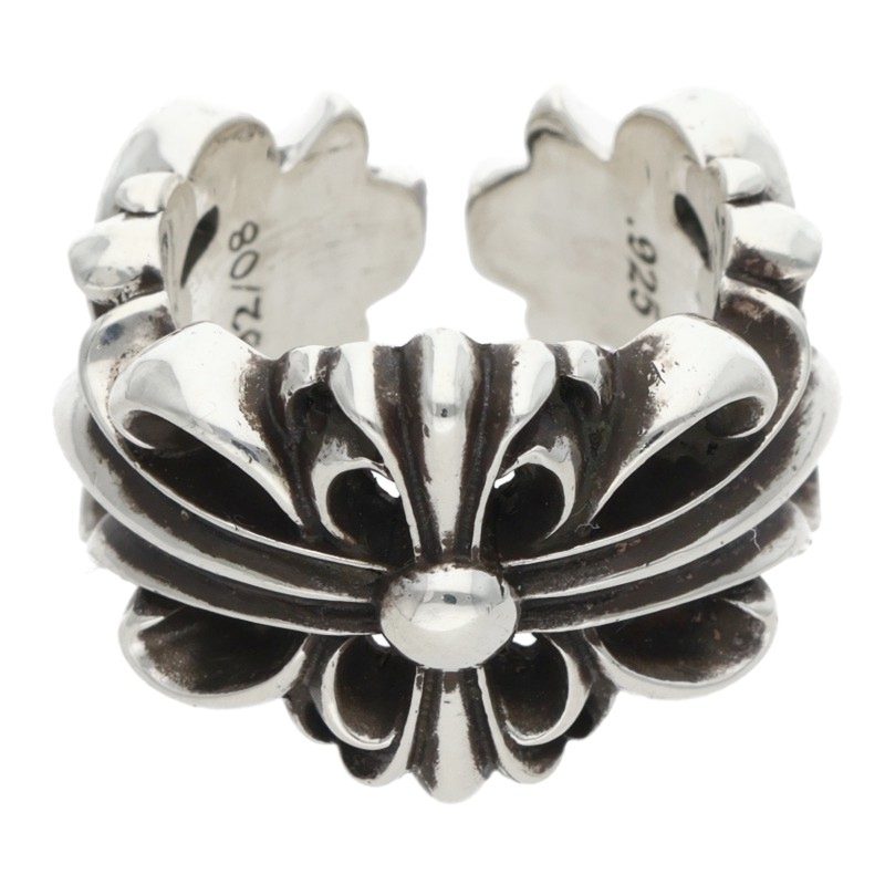 Chrome Hearts DBL FLRL CRS Ring Silver Size US 4 (Silver 11.51g)