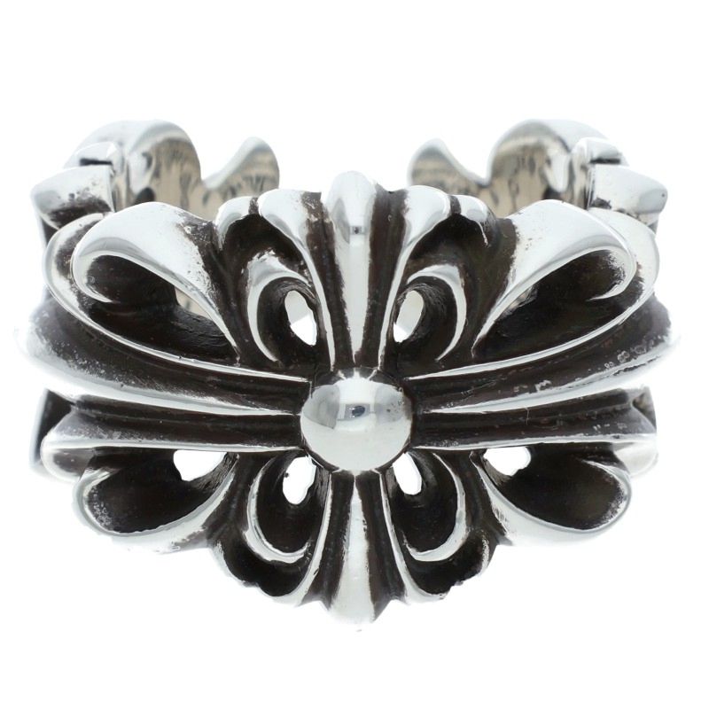 Chrome Hearts DBL FLRL CRS Silver Ring Size US 3.5
