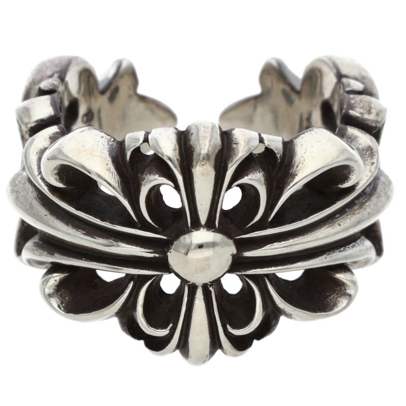 Chrome Hearts DBL FLRL CRS Silver Ring Size ONE SIZE