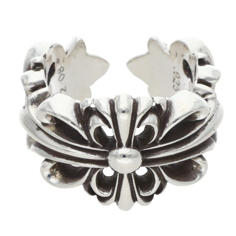Chrome Hearts DBL FLRL CRS Silver Ring Size US 10.5