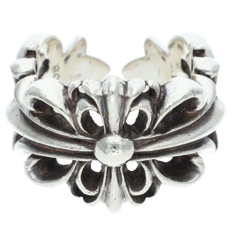Chrome Hearts DBL FLORAL CROSS Silver Ring Size ONE SIZE
