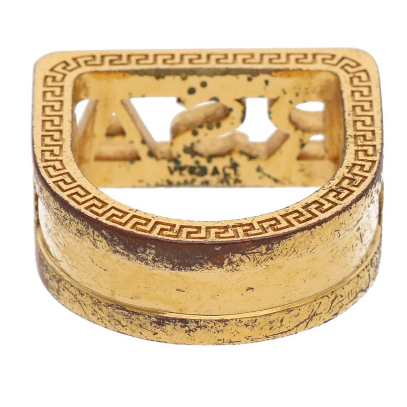 Versace Gold Logo Motif Ring Size ONE SIZE
