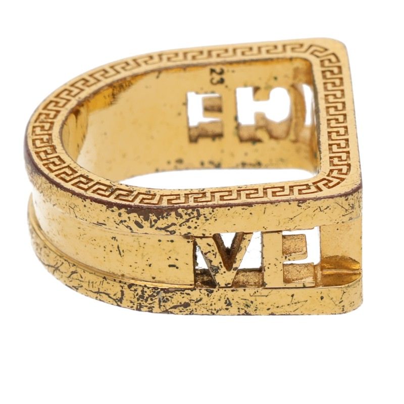 Versace Gold Logo Motif Ring Size ONE SIZE