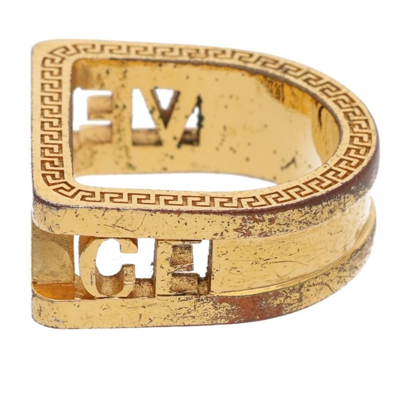 Versace Gold Logo Motif Ring Size ONE SIZE