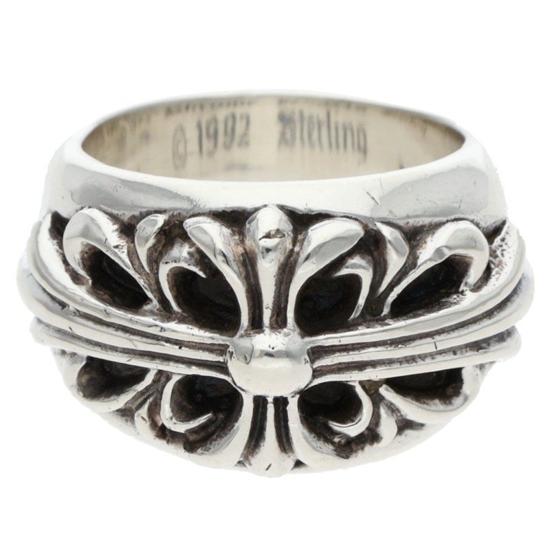 Chrome Hearts FLRL CRS Floral Cross Ring Silver Size JP 10