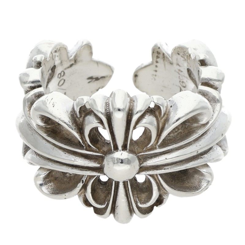 Chrome Hearts DBL FLRL CRS Silver Ring Size US 10.5