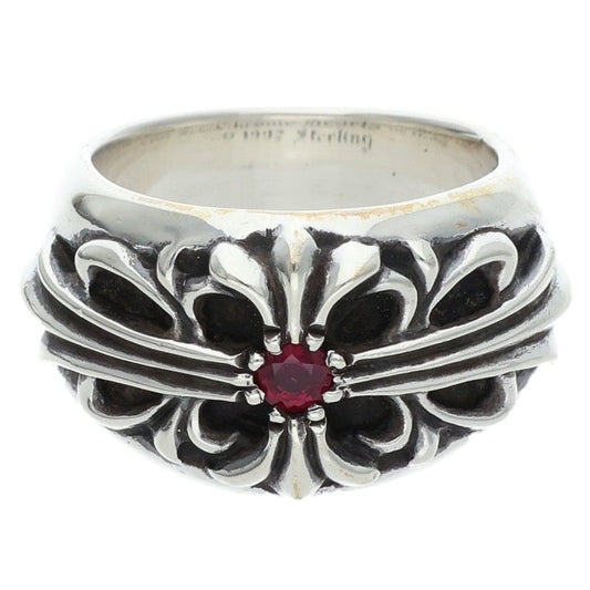 Chrome Hearts FLRL CRS Ruby Silver Ring Size ONE SIZE