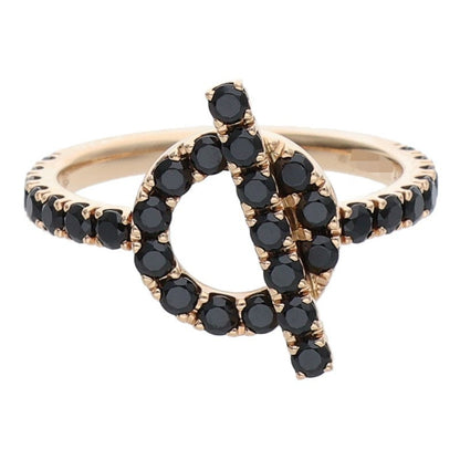 HERMES Finesse 18K Pink Gold Black Spinel Ring Size ONE SIZE
