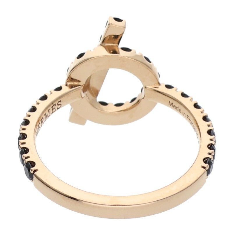 HERMES Finesse 18K Pink Gold Black Spinel Ring Size ONE SIZE
