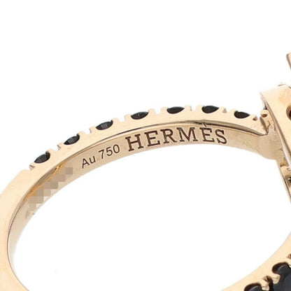 HERMES Finesse 18K Pink Gold Black Spinel Ring Size ONE SIZE