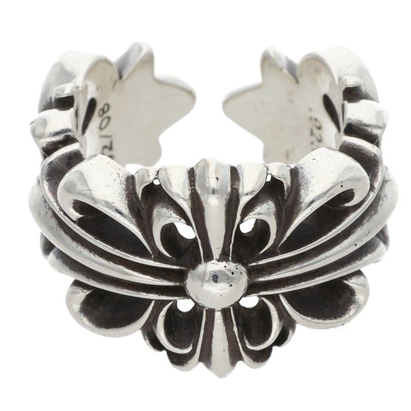 Chrome Hearts DBL FLRL CRS 925 Silver Ring Size US 8.5