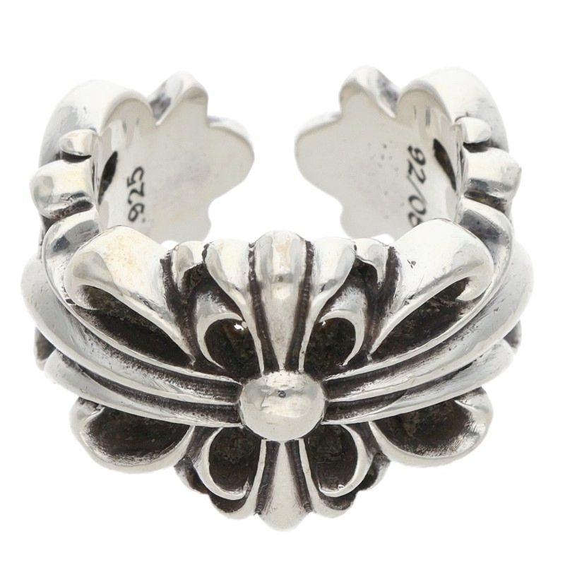 Chrome Hearts DBL FLRL CRS Silver Ring Size US 4.5