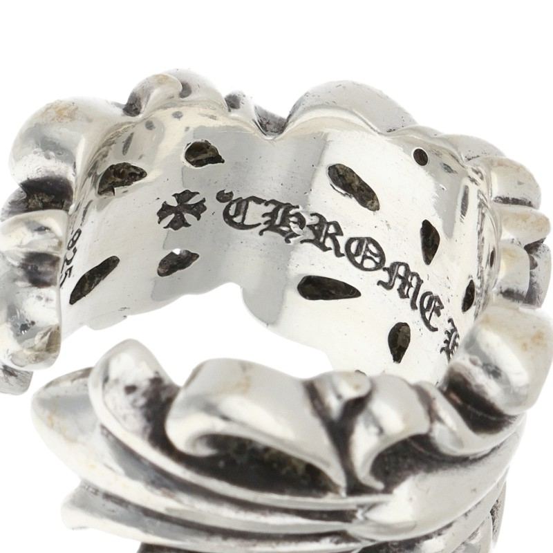 Chrome Hearts DBL FLRL CRS Silver Ring Size US 4.5