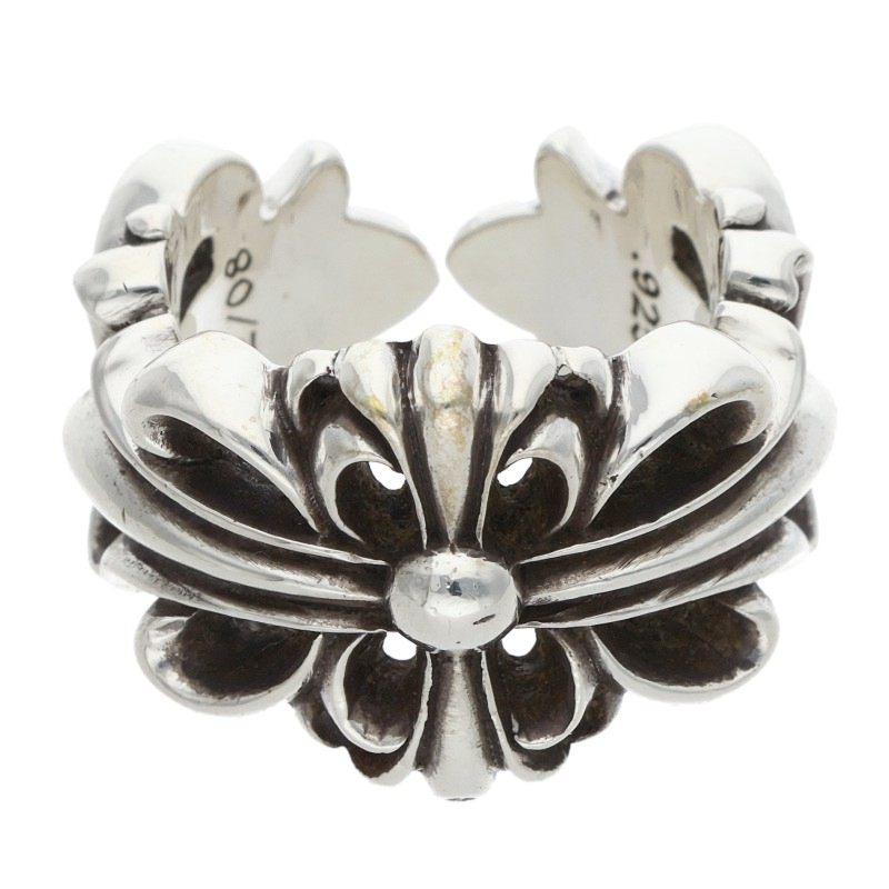 Chrome Hearts Double Floral Cross Silver Ring Size ONE SIZE
