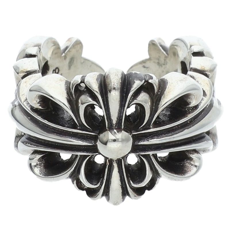 Chrome Hearts Double Floral Cross Silver Ring Size ONE SIZE