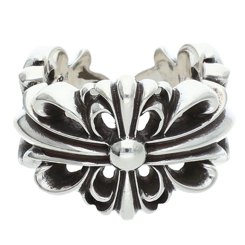 Chrome Hearts DBL FLRL CRS 925 Silver Ring Size US 5