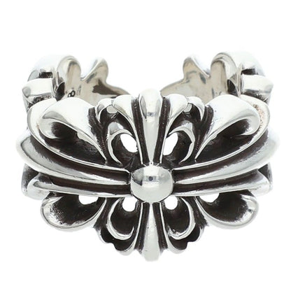Chrome Hearts DBL FLRL CRS 925 Silver Ring Size US 5