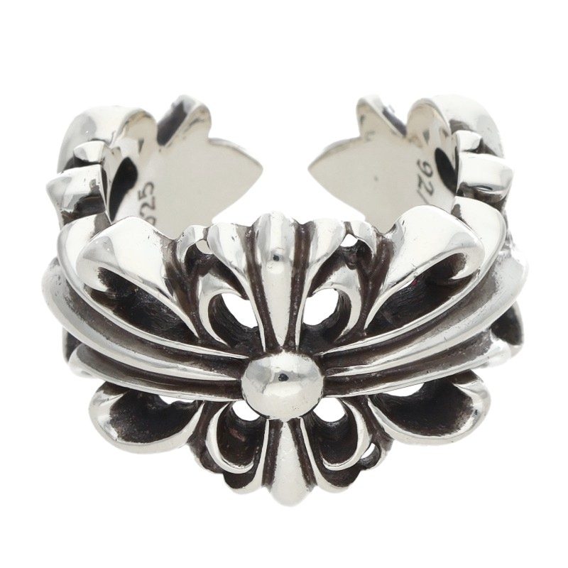 Chrome Hearts DBL FLRL CRS Floral Cross Ring Size ONE Silver
