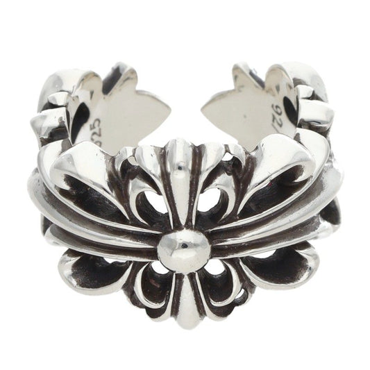 Chrome Hearts DBL FLRL CRS Floral Cross Ring Size ONE Silver